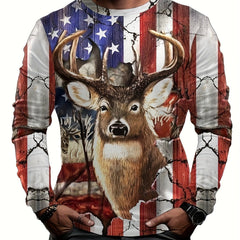 Deer Flag 3D Print Men's Long Sleeve Novelty T-shirt