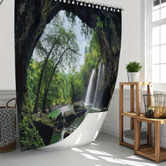 Waterfall Shower Curtain Polyester Waterproof Heat Insulation Bathroom Partit