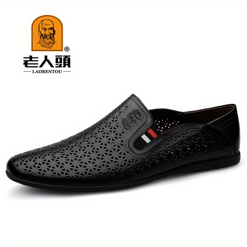 LAORENTOU Men Hollow Out Leather Loafer Shoes Slip On Lightweight Soft Sole