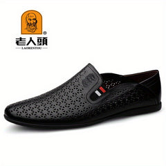 LAORENTOU Men Hollow Out Leather Loafer Shoes Slip On Lightweight Soft Sole