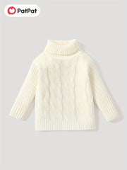Boys Twisted Sweater Turtleneck Long Sleeve Stretch Warm Knit Pullover