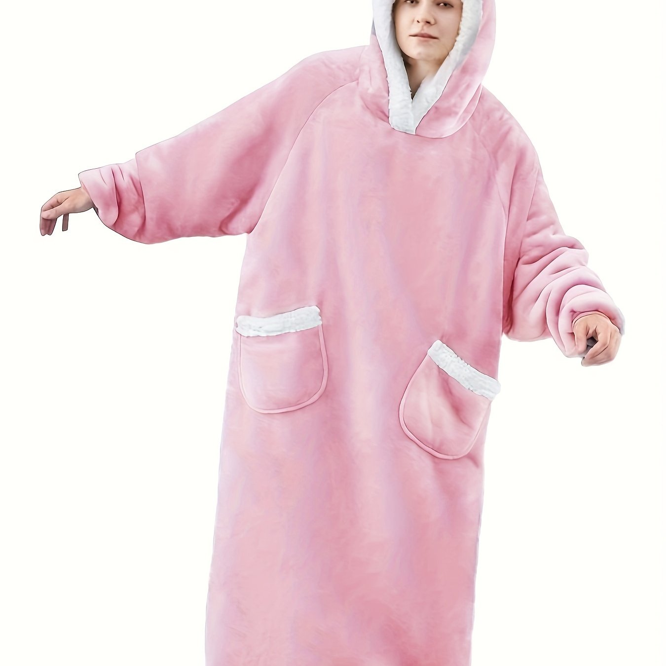  Sherpa Fleece Robe with Pockets, Extra Long Wearable Blanket