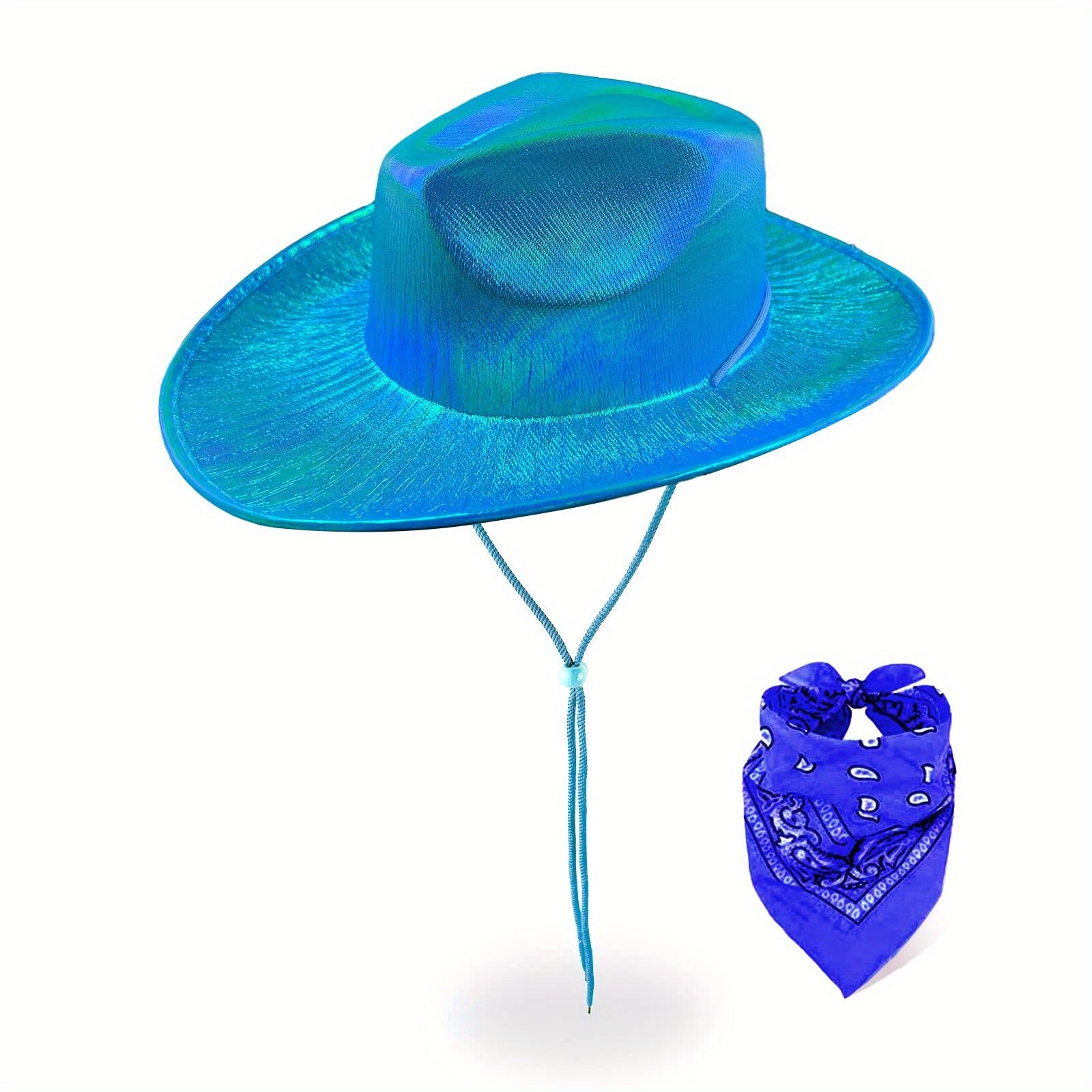 Y2K Laser Hat Bandana Set Iridescent Glitter Space Jazz Cowboy Hip Hop Bandana