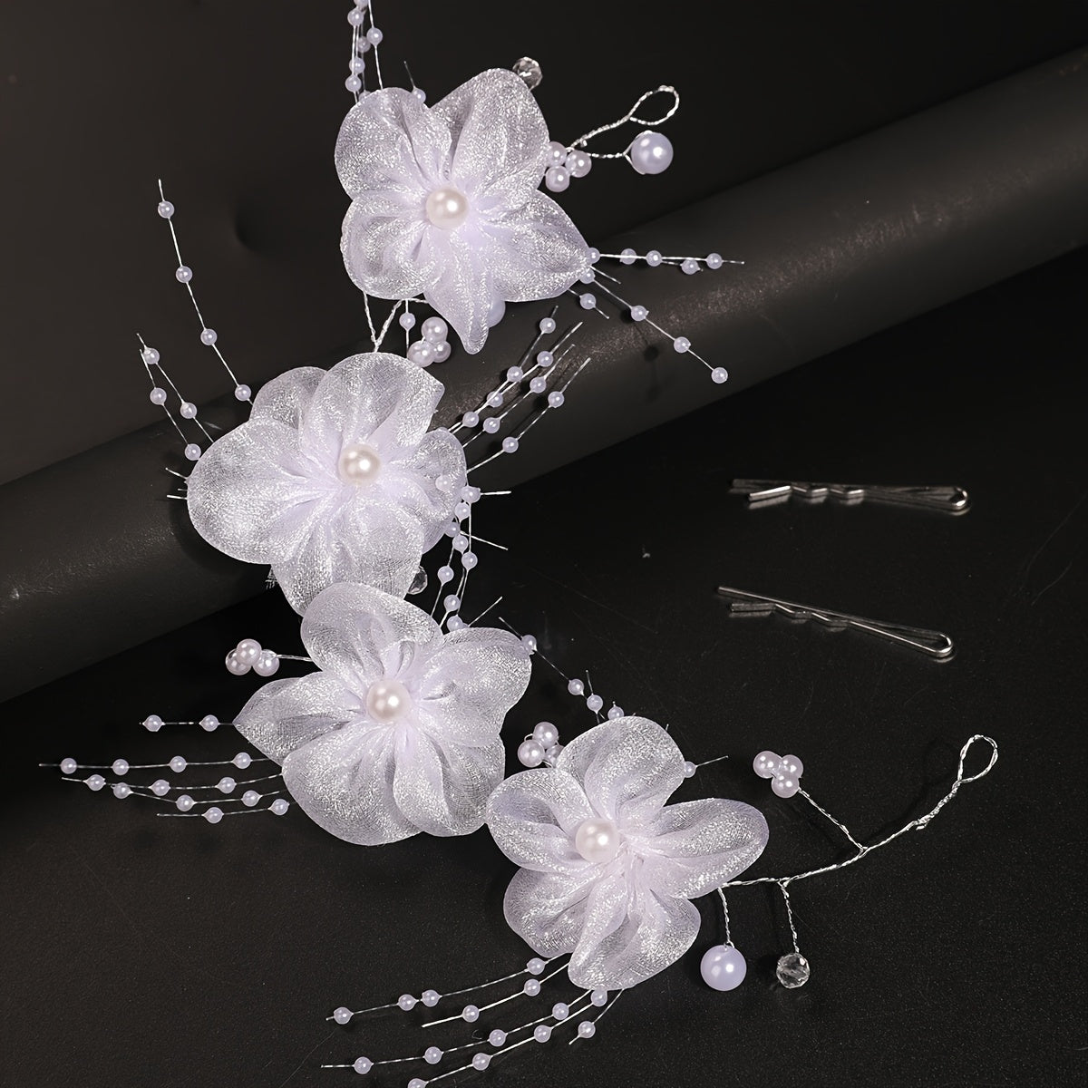 Red Rose Hair Accessory with Soft Bow Headpiece for Wedding
