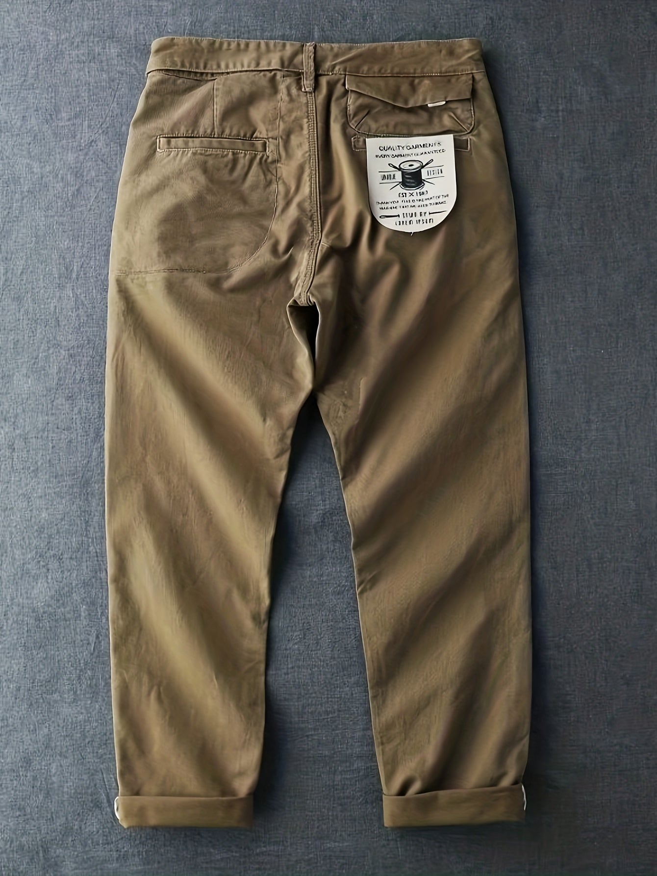 Men's Khaki Cotton Cuffed Slacks Vintage Style Slim Fit Dress Pants