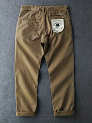 Men's Khaki Cotton Cuffed Slacks Vintage Style Slim Fit Dress Pants