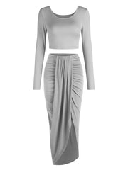  Solid Crop Top & Draped Front Skirt Outfit Set