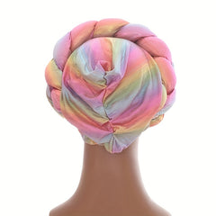 Pink Gradient Turban Cap Beanie For Women Elastic Headwear
