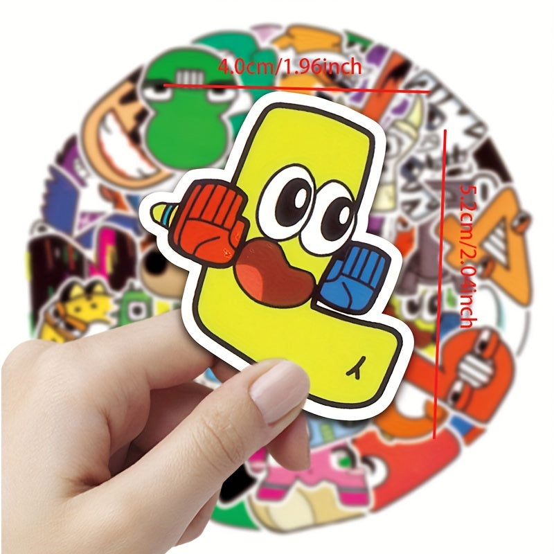 50 Cartoon Letter Vinyl Stickers, Water Bottles, Laptops, Luggage