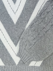  Geometric Print Cold Shoulder Sweater
