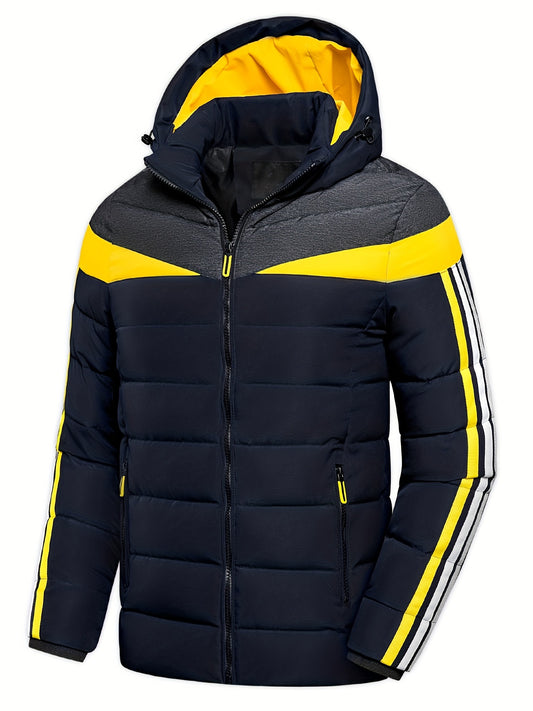 Hooded Winter Jacket Men Zip Up Casual Outdoor Coat