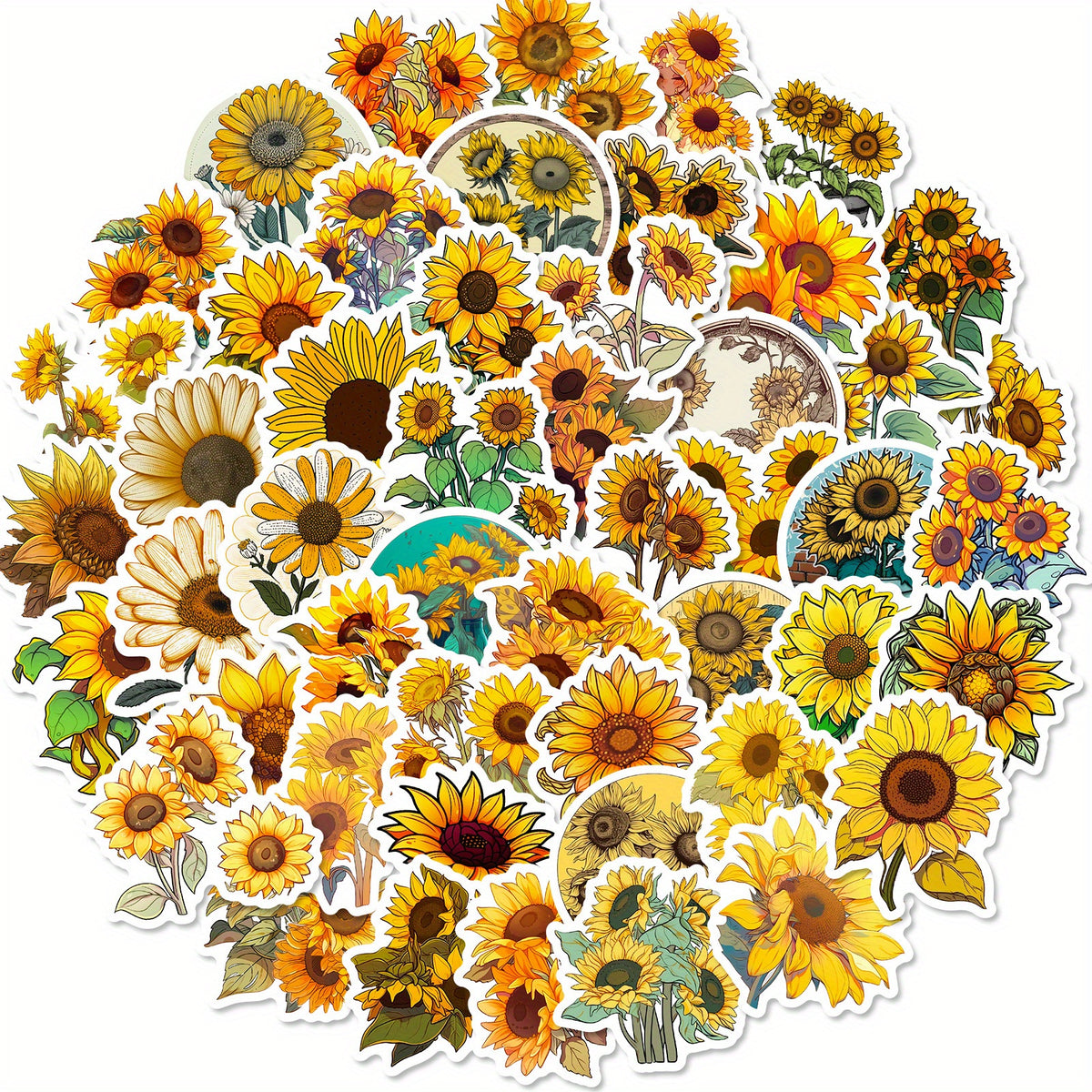 50pcs Sunflower Stickers Yellow Sunshine Stickers For Computer Phone Laptop Wat