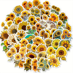 50pcs Sunflower Stickers Yellow Sunshine Stickers For Computer Phone Laptop Wat