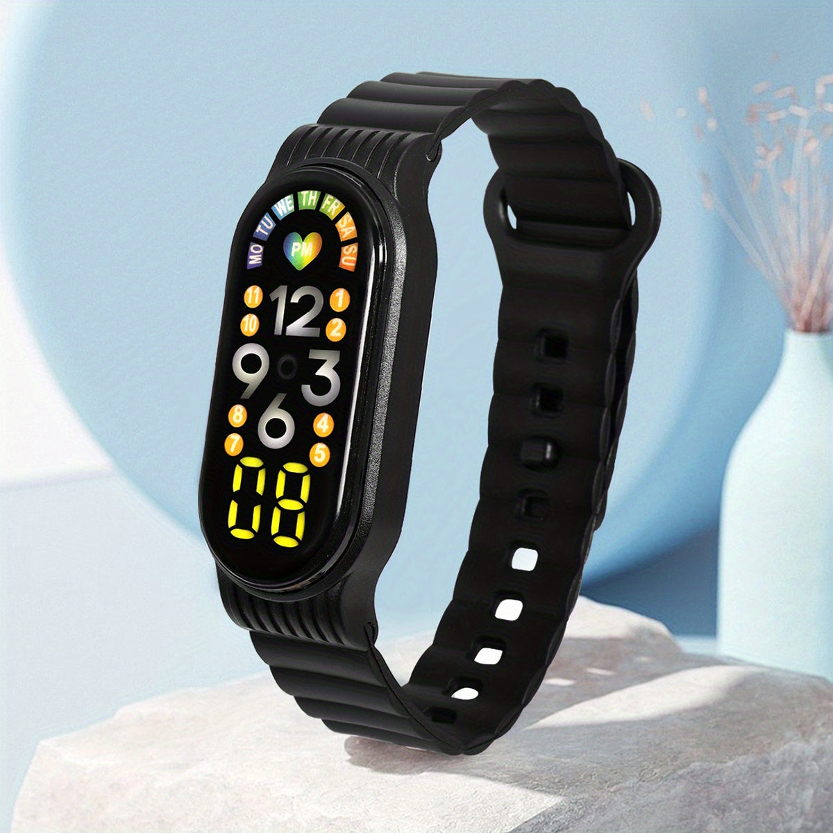 Boys Teens Heart Weekly Date Touch Sports LED Watch
