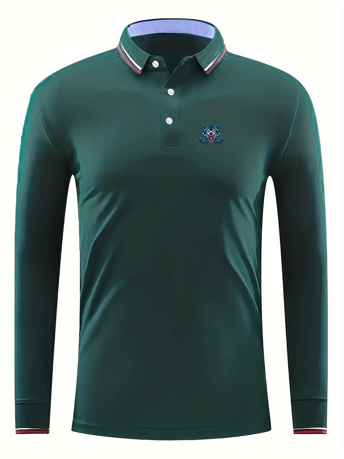 Men's Long Sleeve Wolf Pattern Lapel Golf Tennis Sports Shirt