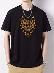 Wolf Print Men's Cotton Graphic Crew Neck Active T shirt