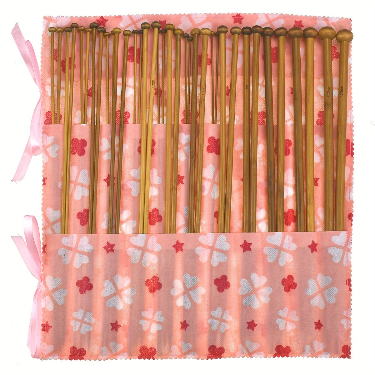 36pcs Bamboo Knitting Needles Set With Case Single Pointed Knitting Needles