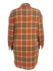 Plaid Print Long Sleeve Button Up Collar Tunic Shirt