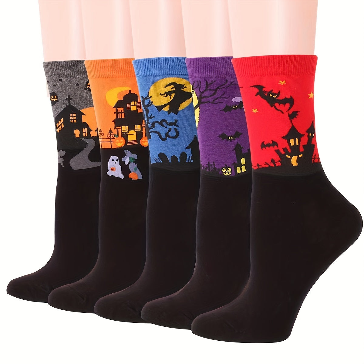 5 Pairs Bat Pattern Socks Halloween Funny Mid Tube Women's Stockings