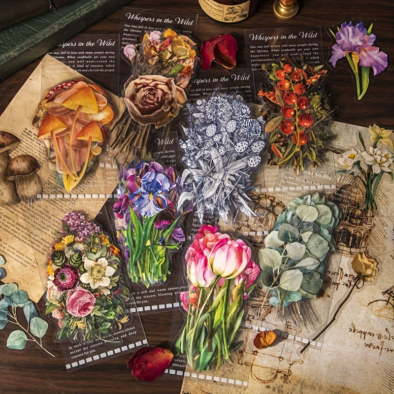 40 Pcs Plant Flower PET Sticker Pack Waterproof Decorative