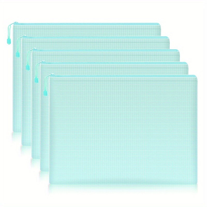 5pcs Mesh Zipper Pouch Waterproof File Folders A4 School Office Supplies