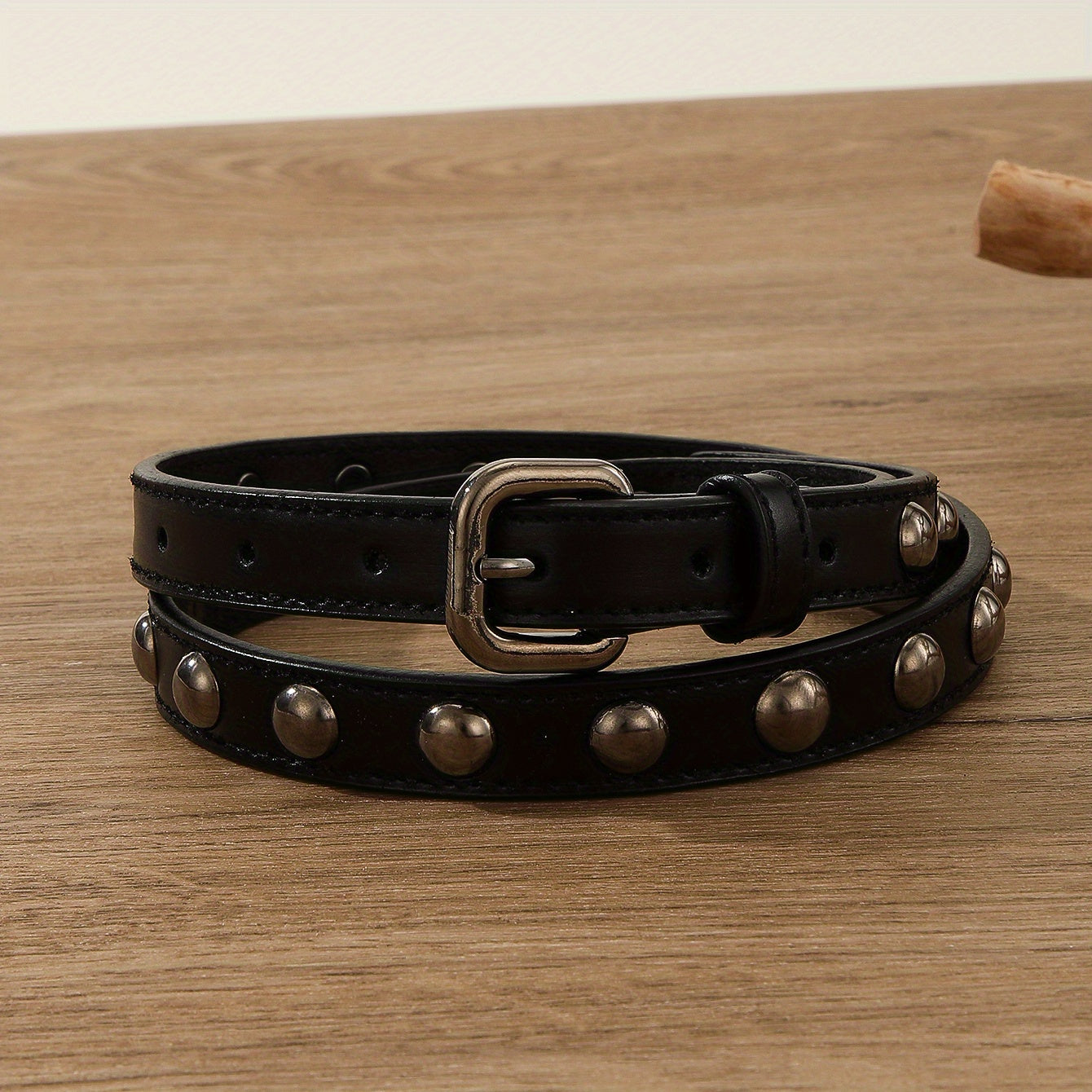 Vintage Rivet PU Belt Solid Punk Thin Belt Classic Square Pin Buckle