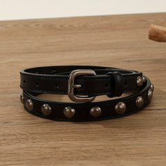 Vintage Rivet PU Belt Solid Punk Thin Belt Classic Square Pin Buckle