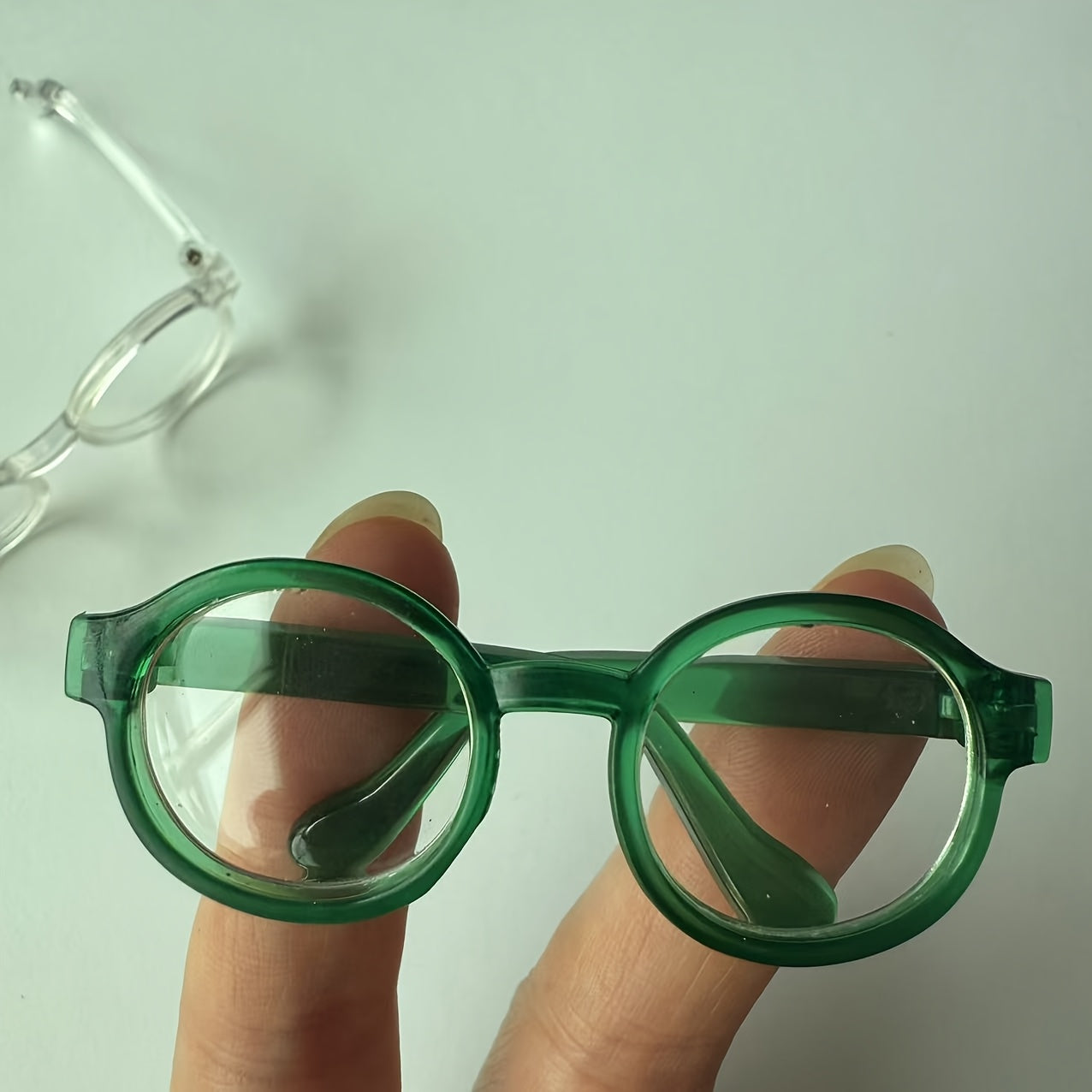 4pc Doll Glasses Set Pink Green Frames Clear Lenses Craft Decor Play Accessory