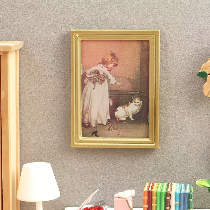Dollhouse Mini Scene Model Accessories - Golden Frame Wall Painting