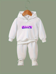 Girls 2pc Alphabets Pattern Hooded Sweatshirt Solid Sweatpants Set