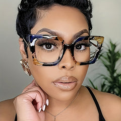 Women's Clear Lens Mod Glasses Metal Temple Anti Light Glasses