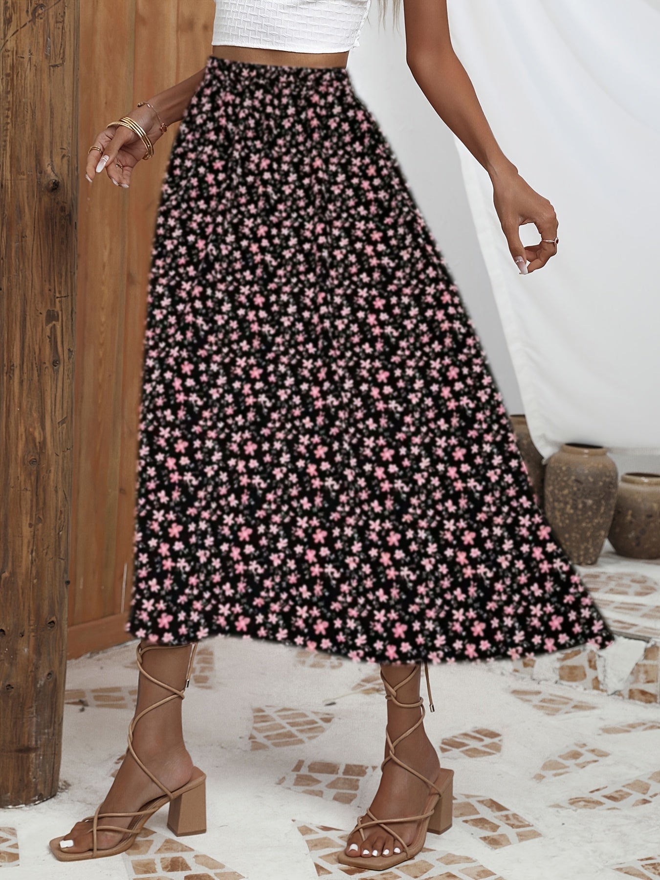 Floral Print A-Line Skirt High Waist Women's Clothing