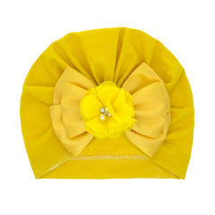 Baby Girls Bow Turban Cap With Faux Pearl Decorative Accessories