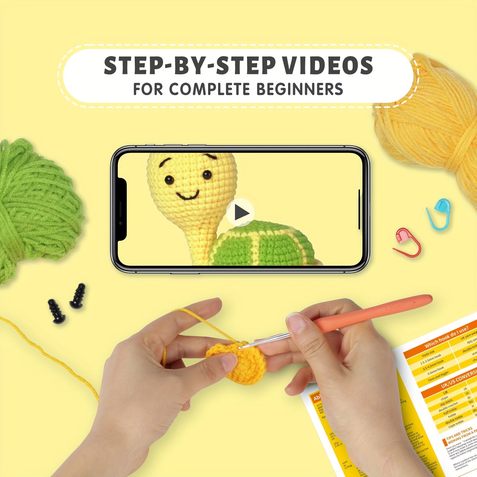Beginner Crochet Kit with Step Guide & Video Tutorial