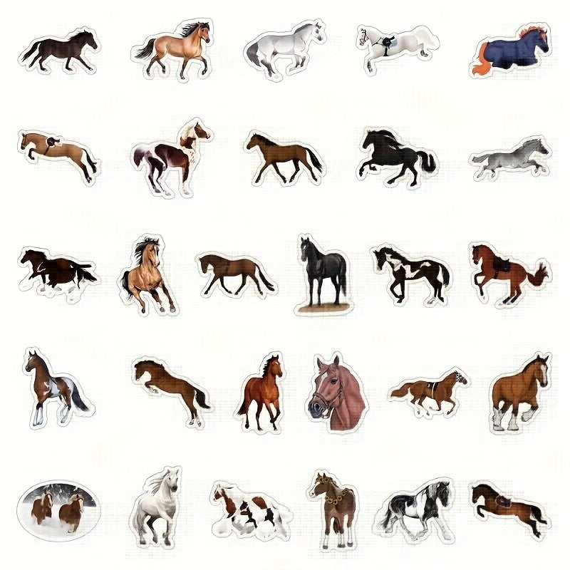 50pcs Horse Realistic Stickers for Water Bottle Laptop Luggage