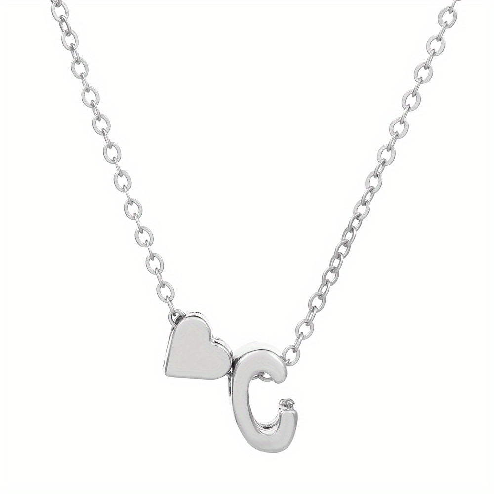 Silver Love 26 Letter Necklace With Heart Pendant Clavicle Chain