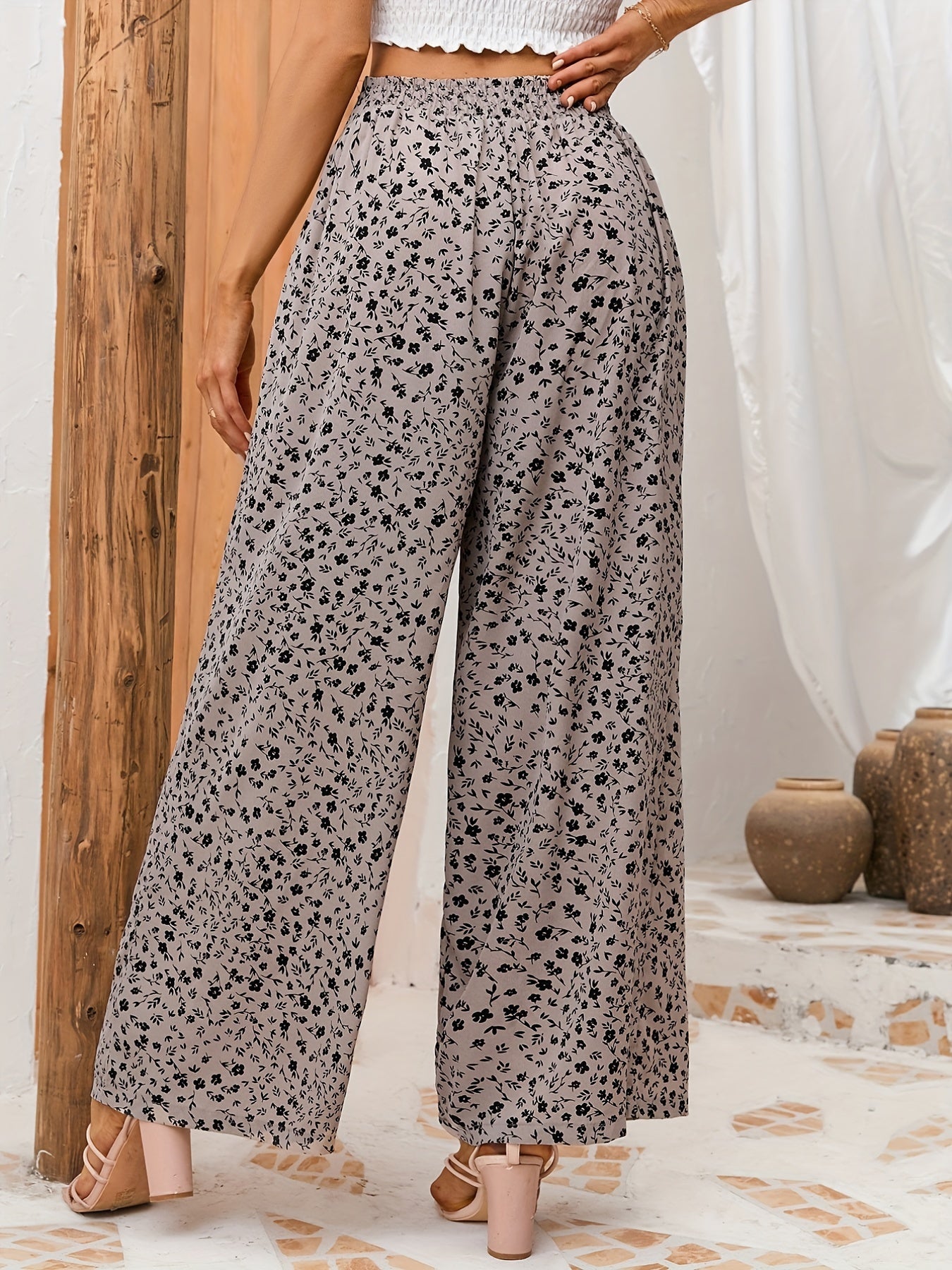 Floral Wide Leg Pants Spring Summer Casual Loose