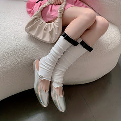 Bow Rib Knit Leg Warmers Knee High Socks Women's Stockings