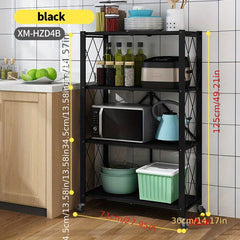 Folding Storage Rack w/Wheel, Floor Layer, Kitchen Cart, Household Supplies