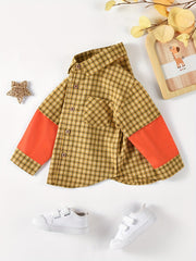 Boys Block Plaid Button Down Jacket Shirt, 3-10 Years Old