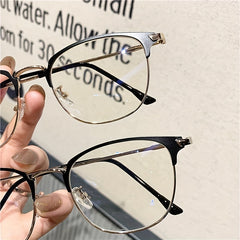 Metal Frame Eyeglasses Classic Temple Clear Lens Casual Glasses