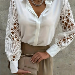  Lace Sleeve Button Up Blouse