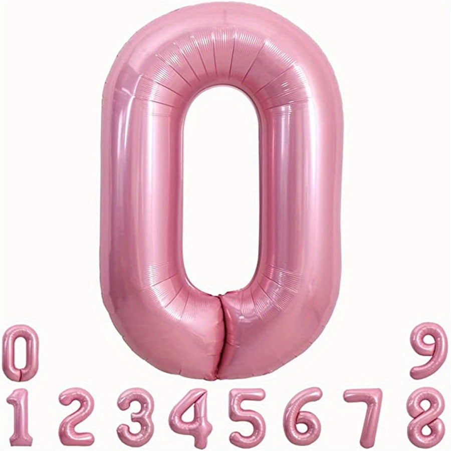 40 Inch Macaron Pink Number Balloons 0-9 with Ribbon & Straw