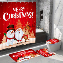 Christmas Snowman Red Shower Curtain Set
