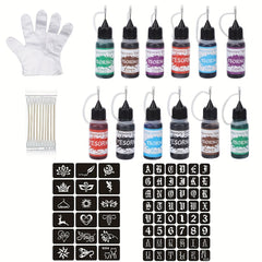 Temporary Tattoo Kit Freehand Ink with 2 Self-Adhesive Stencils