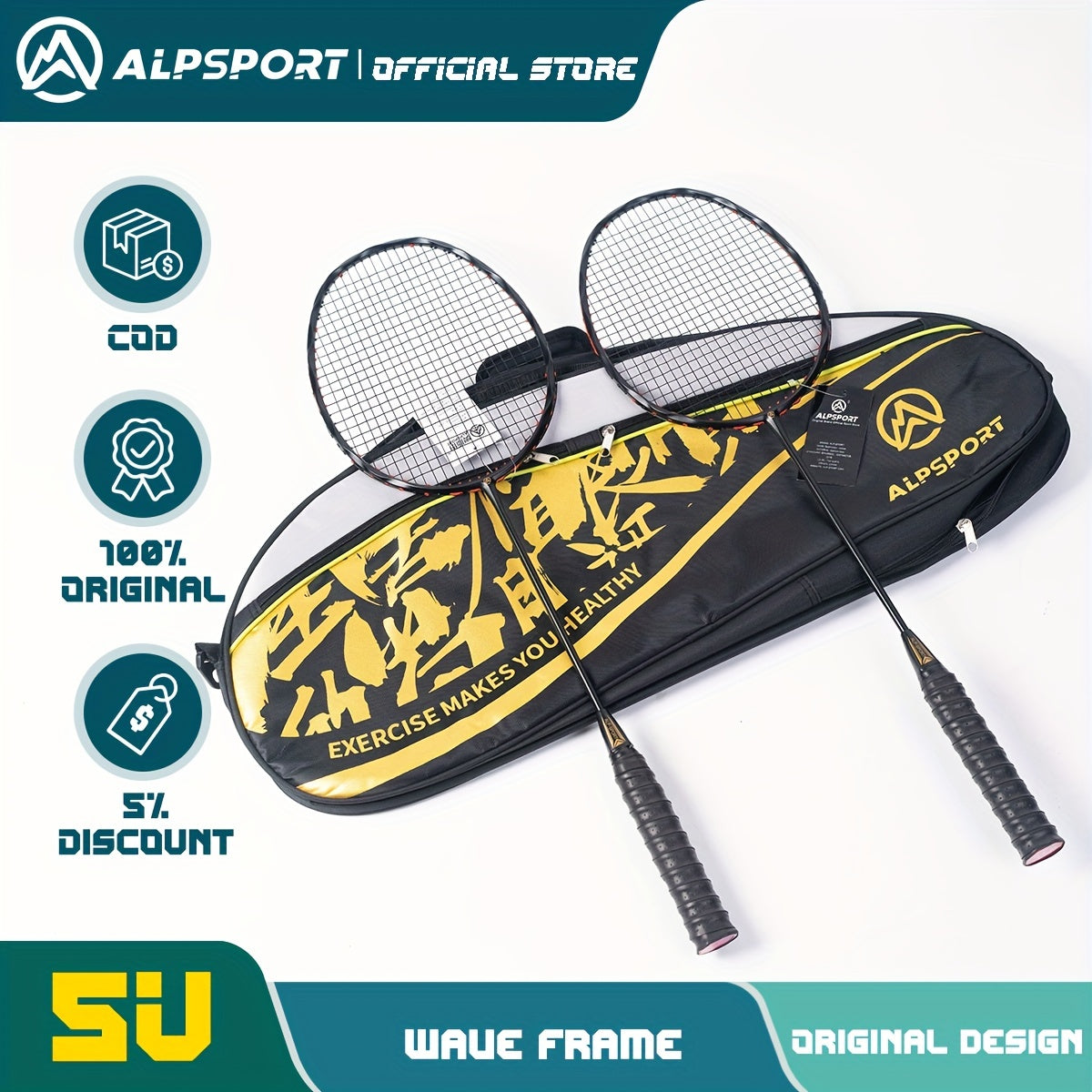 ALP V5 2Pcs 5U 75g 100% Carbon Fiber Badminton Racket Ultra Light Racket
