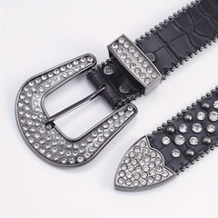 Hip Hop Street Style Diamond Inlaid Leather Belt for Men and Women