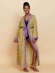  Fluid Print Long Sleeve Cover Up