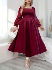  Solid Lantern Sleeve Maxi Dress
