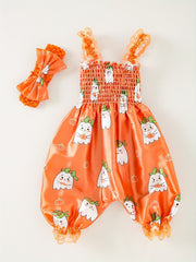 Baby Girls Floral Print Romper Jumpsuit & Headband Set